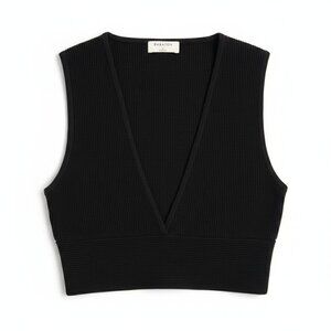 Babaton Black Ribbed V-Neck Knit Sleeveless Top